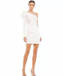 Ieena For Mac Duggal One Shoulder Long Sleeve Satin Mini Dress Shop For