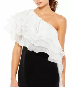 Ieena For Mac Duggal Black & White Dramatic Ruffle Cocktail Dress Shop For