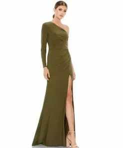 Ieena For Mac Duggal Stretch Jersey One Sleeve Gathered Waist Gown