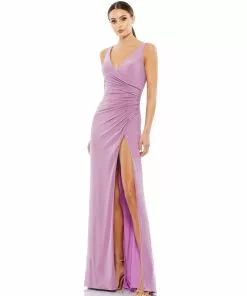 Ieena For Mac Duggal Ruched Stretch Jersey V-Neck Gown Shop For