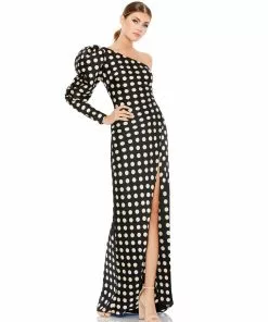 Ieena For Mac Duggal One Sleeve Polka Dot Sheath Gown Shop For