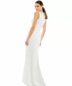 Ieena For Mac Duggal Sleeveless Rhinestone Collar Column Gown