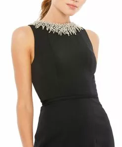 Ieena For Mac Duggal Sleeveless Rhinestone Collar Column Gown