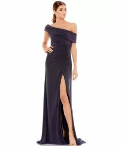 Ieena For Mac Duggal Shop For Foldover Ruched Jersey Evening Gown