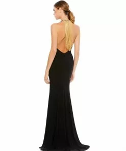 Ieena For Mac Duggal Bridesmaid Dresses Halter Dress W/ Open Back & Beaded Fringe