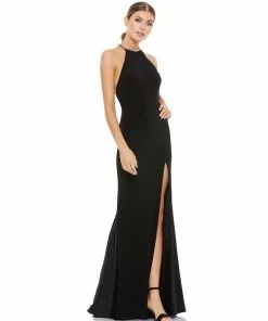 Ieena For Mac Duggal Bridesmaid Dresses Halter Dress W/ Open Back & Beaded Fringe