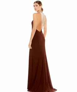 Ieena For Mac Duggal Bridesmaid Dresses Halter Dress W/ Open Back & Beaded Fringe