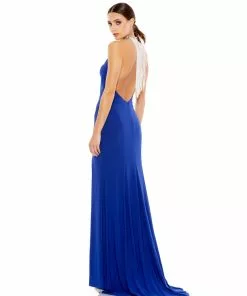 Ieena For Mac Duggal Bridesmaid Dresses Halter Dress W/ Open Back & Beaded Fringe