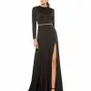 Ieena For Mac Duggal Long Sleeve Jewel Trimmed Charmeuse Gown Shop For