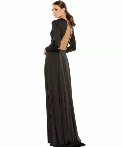 Ieena For Mac Duggal Long Sleeve Jewel Trimmed Charmeuse Gown Shop For