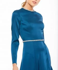 Ieena For Mac Duggal Long Sleeve Jewel Trimmed Charmeuse Gown Shop For