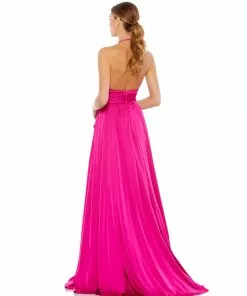Ieena For Mac Duggal Pleated Charmeuse Halter Gown W/ Belted Waist Shop For