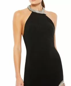 Ieena For Mac Duggal High Slit Halter Gown W/ Rhinestone Accents