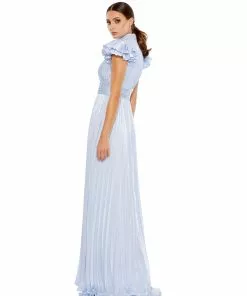 Ieena For Mac Duggal High Neck Ruffle Sleeve Pleated Keyhole Gown Bridesmaid Dresses
