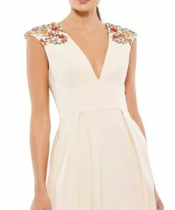 Ieena For Mac Duggal Floral Accented Evening Gown