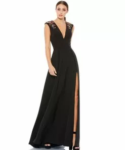 Ieena For Mac Duggal Floral Accented Evening Gown