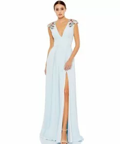 Ieena For Mac Duggal Floral Accented Evening Gown