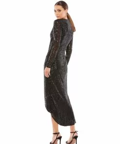 Ieena For Mac Duggal Shop For Sequin Knotted Long Sleeve Midi Dress