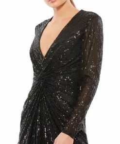 Ieena For Mac Duggal Shop For Sequin Knotted Long Sleeve Midi Dress