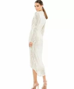 Ieena For Mac Duggal Shop For Sequin Knotted Long Sleeve Midi Dress