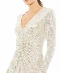 Ieena For Mac Duggal Shop For Sequin Knotted Long Sleeve Midi Dress