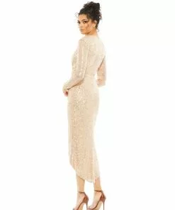 Ieena For Mac Duggal Shop For Sequin Knotted Long Sleeve Midi Dress