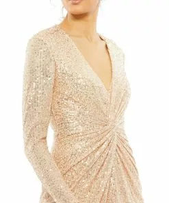 Ieena For Mac Duggal Shop For Sequin Knotted Long Sleeve Midi Dress