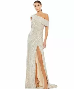Ieena For Mac Duggal Shop For One-Shoulder Ruched Sequined Gown