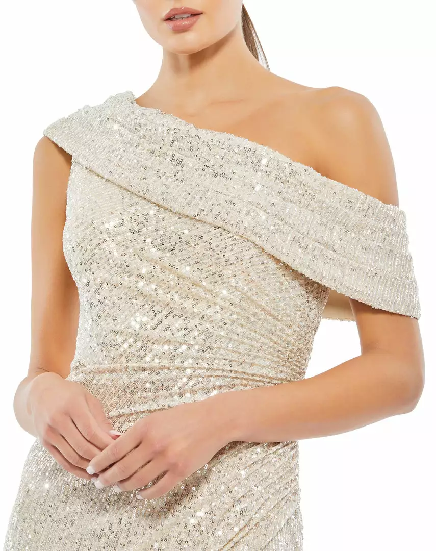 Ieena For Mac Duggal Shop For One-Shoulder Ruched Sequined Gown 3 Ieena For Mac Duggal Shop For One-Shoulder Ruched Sequined Gown