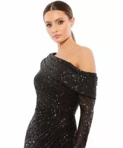 Ieena For Mac Duggal One Shoulder Sequin Long Sleeve Midi Dress Shop For