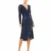 Ieena For Mac Duggal Long Sleeve Sequined Midi Dress