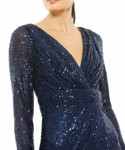 Ieena For Mac Duggal Long Sleeve Sequined Midi Dress