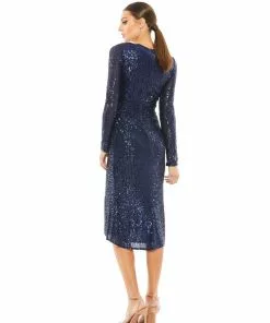 Ieena For Mac Duggal Long Sleeve Sequined Midi Dress
