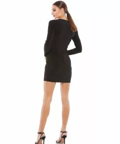 Ieena For Mac Duggal Plunging Embellished Ring Mini Dress