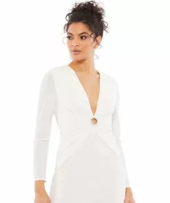 Ieena For Mac Duggal Plunging Embellished Ring Mini Dress