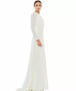 Ieena For Mac Duggal Ruched Jersey Drop Shoulder Foldover Gown