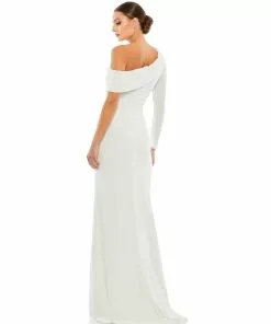 Ieena For Mac Duggal Ruched Jersey Drop Shoulder Foldover Gown