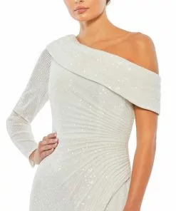 Ieena For Mac Duggal Shop For Sequined Drop Shoulder Faux Wrap Gown