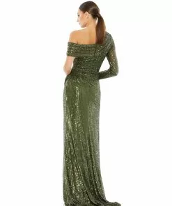 Ieena For Mac Duggal Shop For Sequined Drop Shoulder Faux Wrap Gown