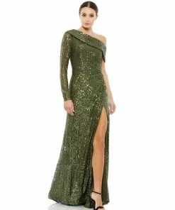 Ieena For Mac Duggal Shop For Sequined Drop Shoulder Faux Wrap Gown