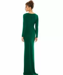 Ieena For Mac Duggal Long Sleeve Ruched Jersey V-Neck Gown Shop For