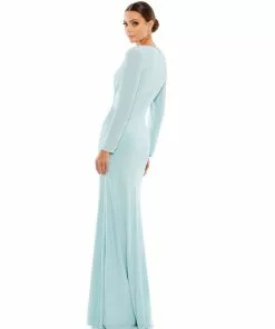 Ieena For Mac Duggal Long Sleeve Ruched Jersey V-Neck Gown Shop For