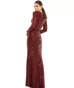 Ieena For Mac Duggal Shop For Sequined Faux Wrap Long Sleeve Column Gown