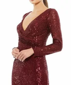 Ieena For Mac Duggal Shop For Sequined Faux Wrap Long Sleeve Column Gown 8 Ieena For Mac Duggal Shop For Sequined Faux Wrap Long Sleeve Column Gown