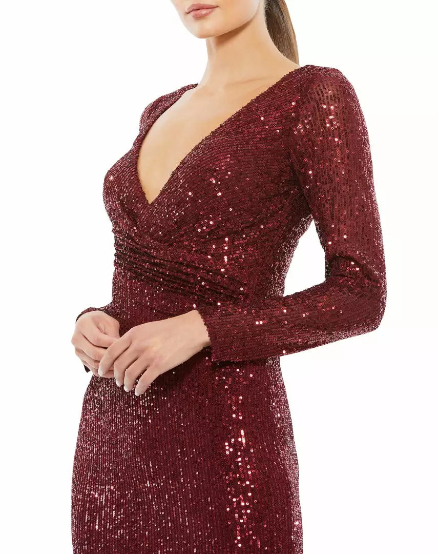 Ieena For Mac Duggal Shop For Sequined Faux Wrap Long Sleeve Column Gown 3 Ieena For Mac Duggal Shop For Sequined Faux Wrap Long Sleeve Column Gown