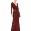 Ieena For Mac Duggal Shop For Sequined Faux Wrap Long Sleeve Column Gown