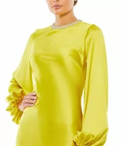 Ieena For Mac Duggal Shop For Satin Long Blouson Sleeve Evening Gown