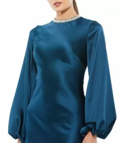 Ieena For Mac Duggal Shop For Satin Long Blouson Sleeve Evening Gown