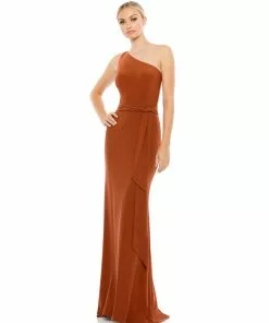 Ieena For Mac Duggal Jersey One Shoulder Belted Trumpet Gown 21 Ieena For Mac Duggal Jersey One Shoulder Belted Trumpet Gown