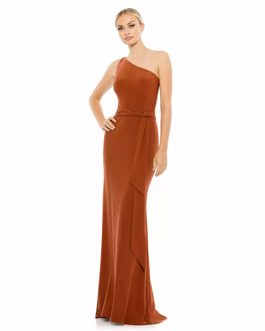 Ieena For Mac Duggal Jersey One Shoulder Belted Trumpet Gown 11 Ieena For Mac Duggal Jersey One Shoulder Belted Trumpet Gown
